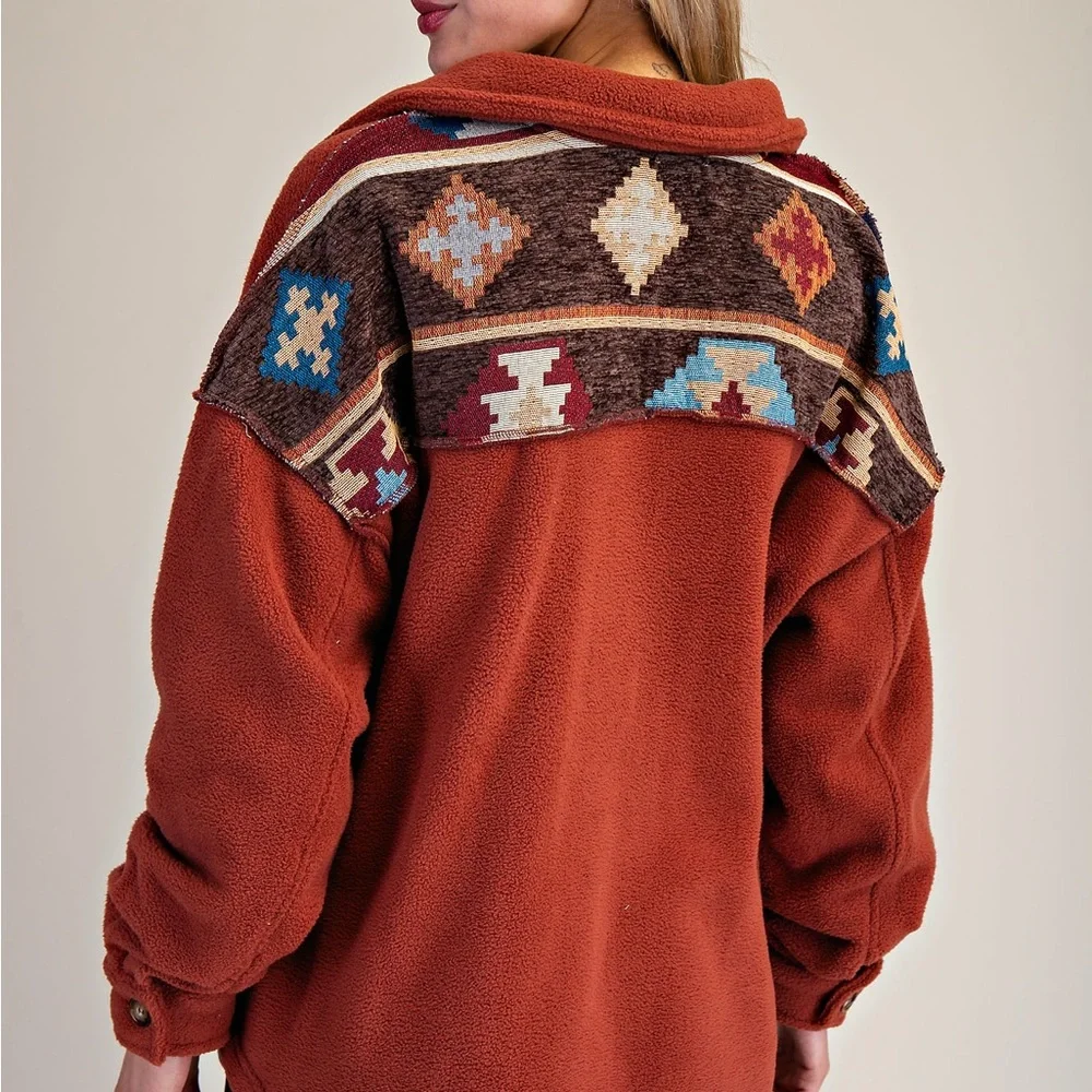 Easel Rust Button Fleece Shacket - Picture 7 of 8